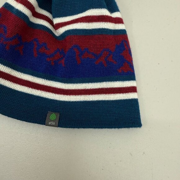 Stio Mountain Stripe Wool Blend Knit Pom Beanie Winter Hat Cap Adult Onesize - Picture 2 of 4